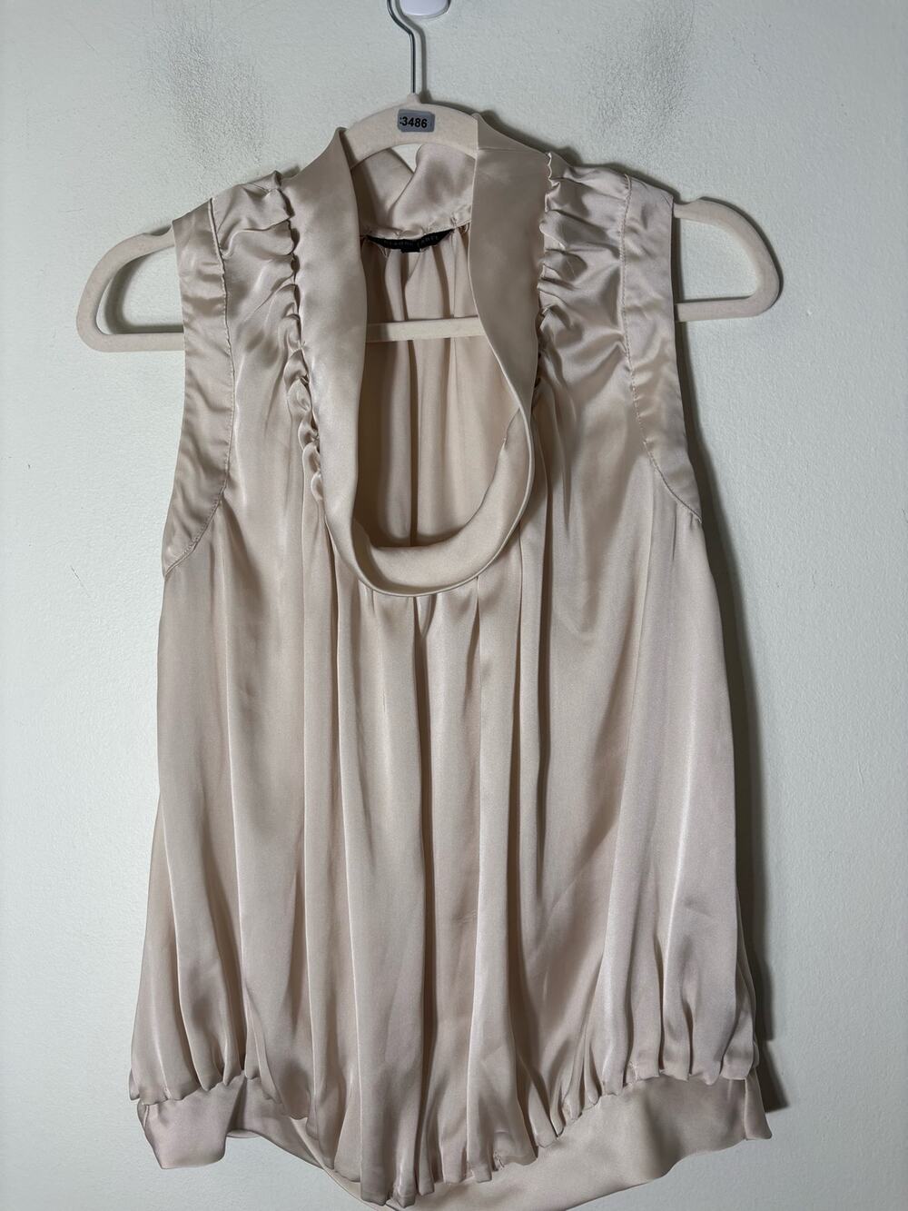 Blaque Label Beige Sleeveless Scoop Gathered Neck Silky Blouson Top Size S